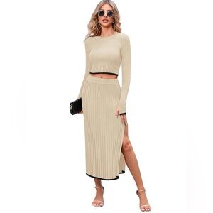 Cream  2 pc Knit Skirt and Tops Sweater